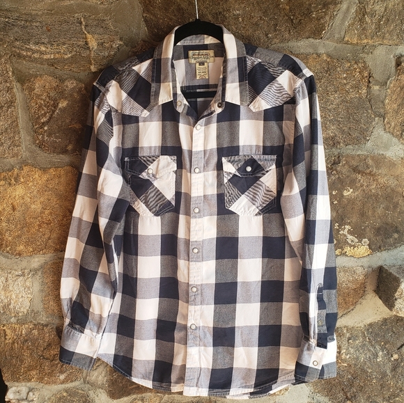 American Rag Cie Men’s Blue Plaid Western Button Up Long Sleeve L Pearl Snaps. - Picture 3 of 10